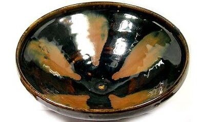 Song China Style Antique 19thC Black Rust Glazed Oil Spot Hare Fur Ceramic Bowl