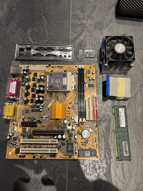 WORKING VINTAGE SOCKET A 462 Athlon Motherboard & Duron CPU Memory HSF ...