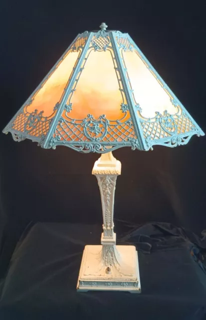 Antique 1920s Miller Hubbard Type French Provincial Style Slag Glass Lamp