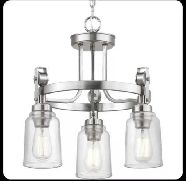 Home Decorators Knollwood 3-Light Brushed Nickel Chandelier w/Clear Glass Shade