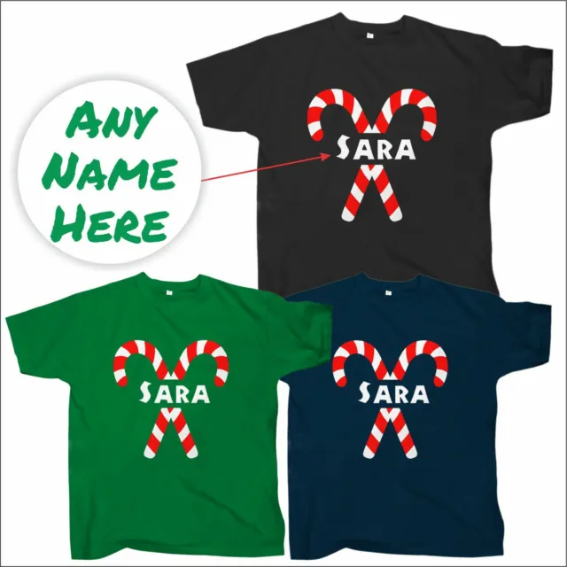 Camicia Natale Candy Cane Personalizzata Nome Personalizzato Stampata T-Shirt Natale Festa