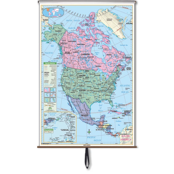 NORTH AMERICA ESSENTIAL Classroom Wall Map on Roller £152.75 PicClick UK