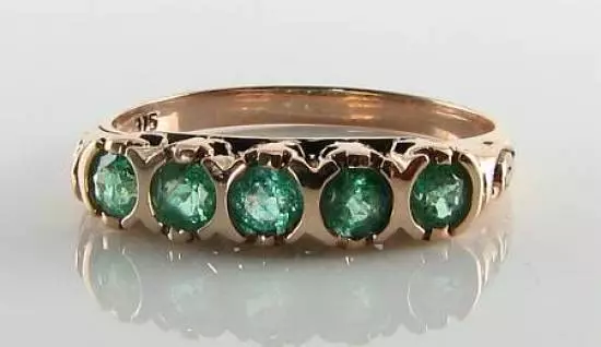 9K 9Ct Rose Gold Colombian Emerald Eternity Band Art Deco Ins Ring Free Resize
