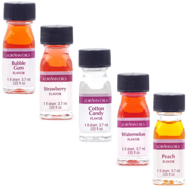 Lorann Oils Dram 5 Pack - Bubble Gum Strawberry Cotton Candy Watermelon Peach