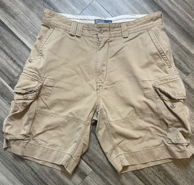 Polo Ralph Lauren Shorts Mens 34 Beige Cargo Classic Chino Pockets Utility