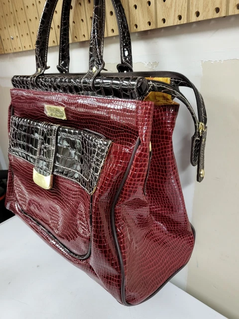 Samantha Brown Dowel Travel Bag Croc Embossed Red Brown Weekender Carry On 5
