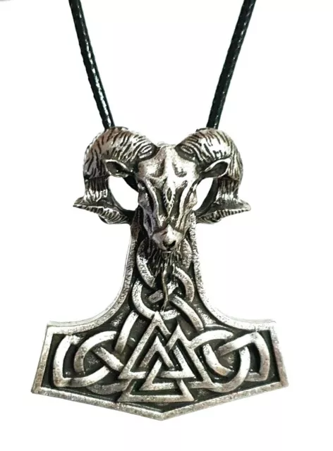 Thors Hammer Necklace Ram Mjolnir Valknut Pendant Norse Pagan Solid Pewter Cord