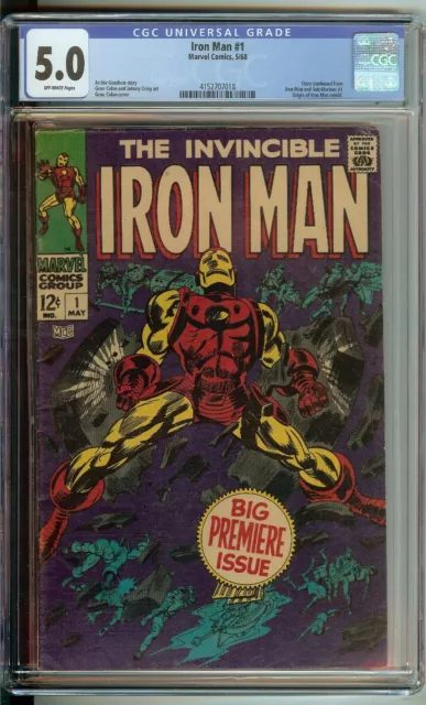 Iron Man #1 CGC 5.0 Marvel Comic 1968 Origin Retold