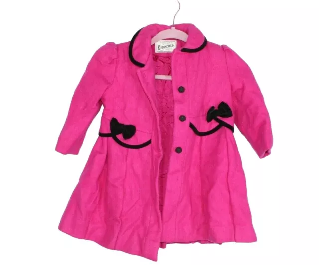 Rothschild Girl's Pink Wool Velvet Trim Button Down Long Dress Coat Size 4T