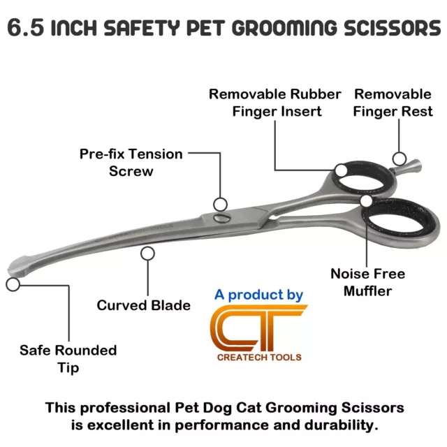 Pet Cat Dog Grooming Scissors Set, Stainless Steel Curved & Safety Round Tip 2