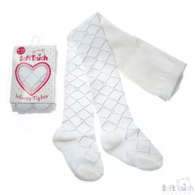 Baby Girls Tights Diamond Tiny Hearts ~ 3 Pairs ~ White Pink Cream ~  0-24M ~abg 2