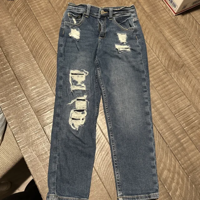 Justice Girls Denim Jeans Blue Size 10 Distressed Dark Wash Logo