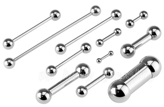 20G to 00G Surgical Steel Industrial Tragus Cartilage Tongue Nipple Ring Barbell