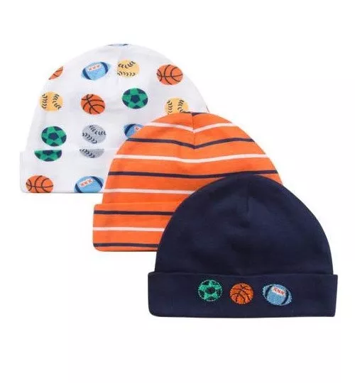 Gerber Baby Boy 3-Pack Sports Orange/Navy Caps Size 0-6M