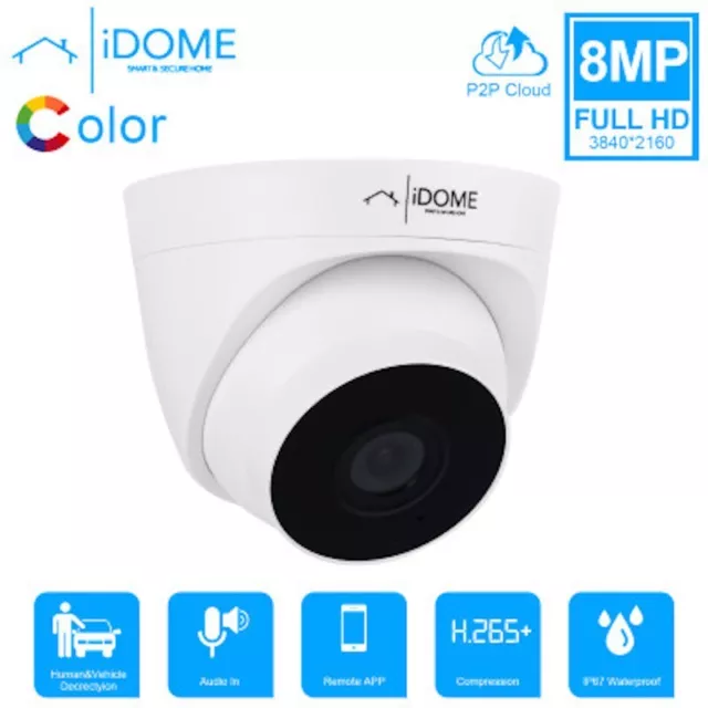 Idome CCTV POE IP Heim Überwachungskamera mit Mikrofon 2,8 mm 4K 8MP Nachtsicht IP67