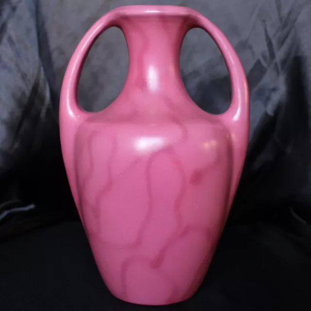 Bretby Art Pottery Marbled Pink Glazed Ceramic Twin Handled 9.5" Vase, c.1920's