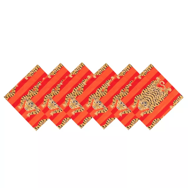 Indien Orange Rose Imprimé Tigre 100% Coton Voile Tissu Dîner Serviette De 48 PC