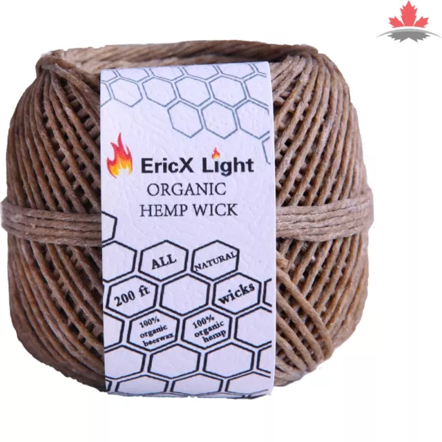 Lower Temperature Flame Hemp Wick - 200 ft Spool, 100% Organic & Beeswax Coated