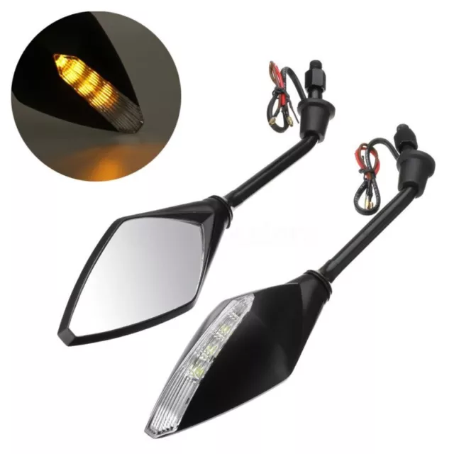 1 Paar 10mm Motorrad Rückspiegel Wind Spiegel mit LED Blinker Kontrollleuchte