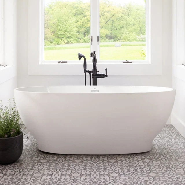 FerdY Koh Samui 65" Acrylic Freestanding Bathtub, Oval Contemporary Soaking