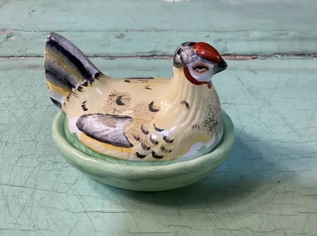 Staffordshire Hand Painted Porcelain Hen on Nest Small 3.75”