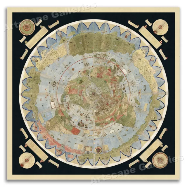 1587 Urbano Monte Flat Earth Map of the World Poster Art Globe - 16x16