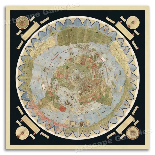 Flat Earth Map of the World 1587 Urbano Monte Poster Art Globe - 24x24