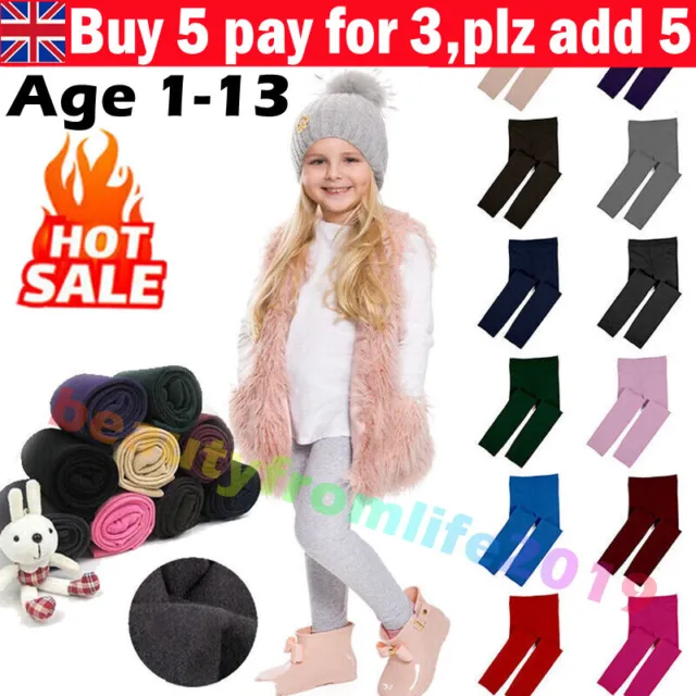 3-12 Years Kids Winter Thermal Fleece Lined Leggings Girls Slim