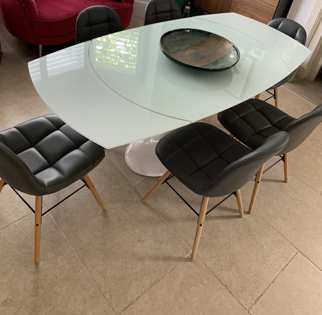 DWELL LILLE 46 Seater Extending Glass Top Dining Table with 6 Grey