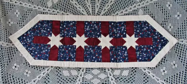 Quilted Table Runner or Wall Art, Hand Made, Red White & Blue, Stars, Patriotic