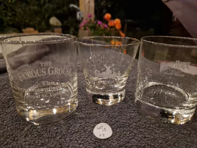 3 x Whisky Scotch Glas Glenfiddich & weißes Pferd & berühmter Grouse Open Golf 2003