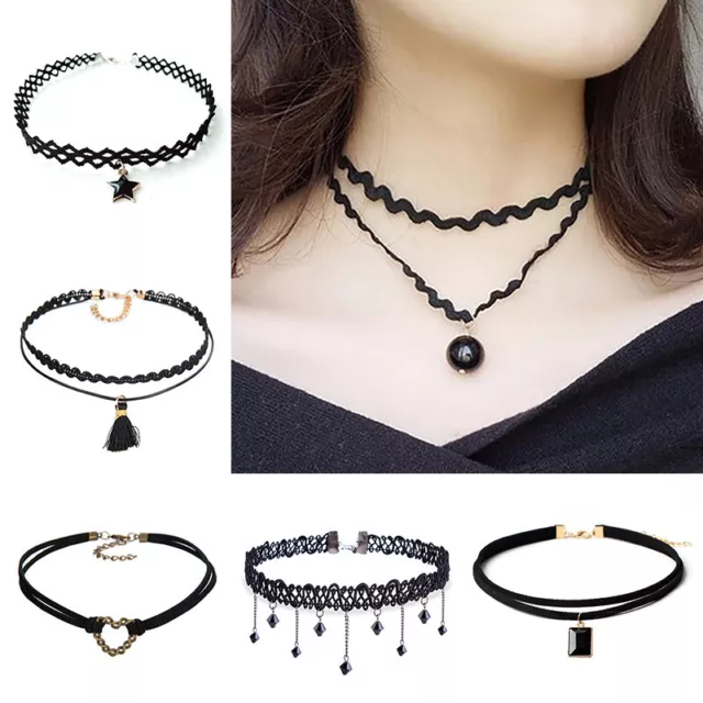 Black Choker Necklace Velvet Pendants Classic Gothic Tattoo Lace Retro Women