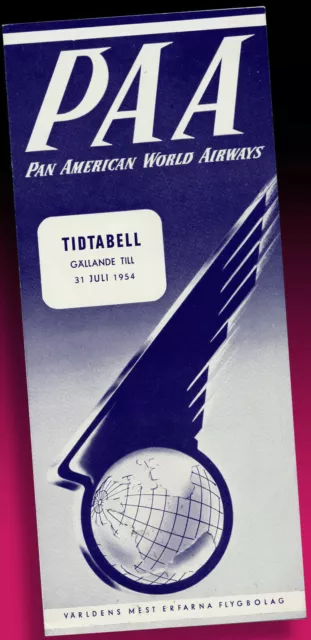 Paa Pan American World Airways 1954 > Timetable Flugplan Schweden 2