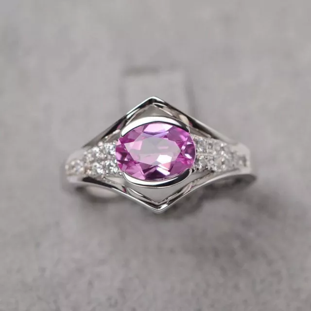 2.18Ct Pink Oval LabCreated Diamond Engagement Wdding 14k White Gold Ring