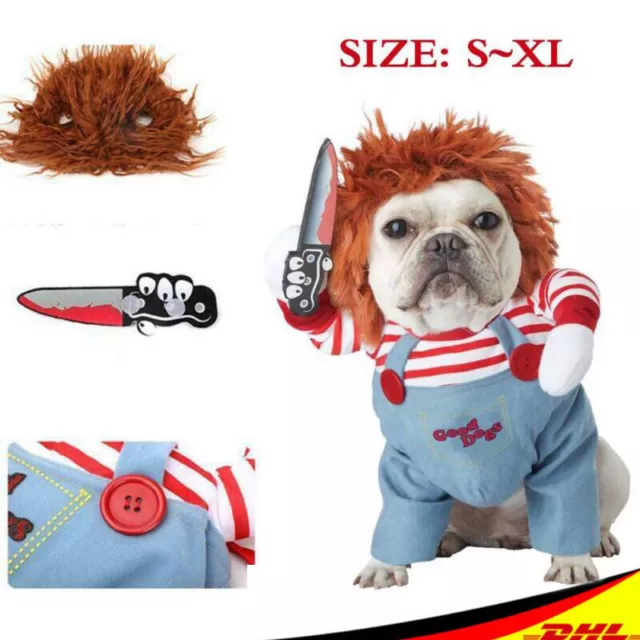 Haustier Hunde Katze Halloween Kostüm Cosplay Deadly Doll Party Kleidung S-XL DE