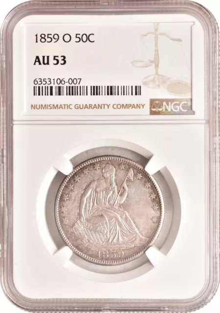 1859-O Seated Liberty Half Dollar 50C About Uncirculated NGC AU53