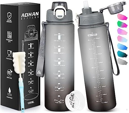 AOHAN Gourde 1l Bouteille d'eau Tritan Sans BPA Motivation Gourde Sport avec ...