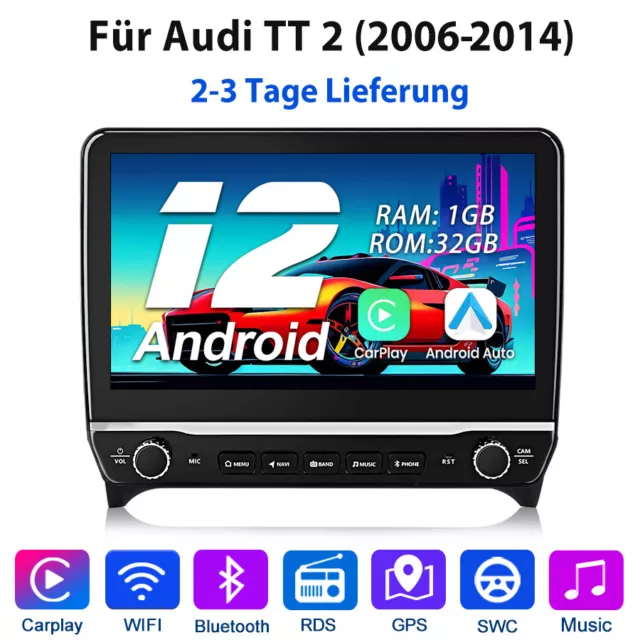Carplay Für Audi TT 2 2006-2014 10.1” Android12 Autoradio GPS Nav WIFI BT 1+32GB