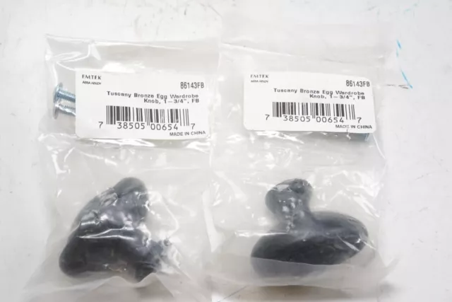2 Pack New EMTEK 86143-FB TUSCANY BRONZE EGG CABINET KNOB 1-3/4" DIA Ships FREE