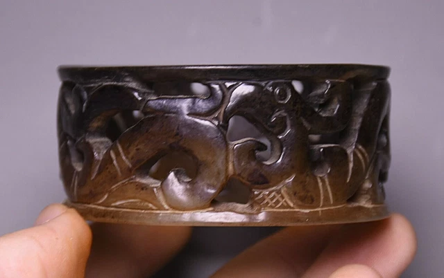 7CM Chine Hongshan Culture Hetian Jade Fengshui Dragon Bête Yucong Y（zong）