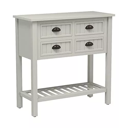 Mesa consola de 4 cajones con tablero de cuentas Bailey, 14x32x32, blanca antigua