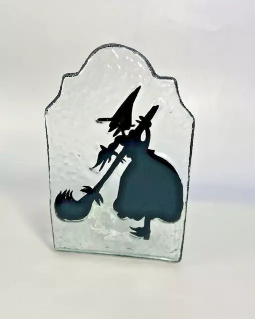 HALLOWEEN Fused Art Glass Black Spooky WITCH Cauldron Candle Holder Tealight 5"
