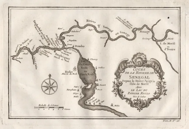Senegal River West Africa Afrique Carte Map Card Bellin Engraving 1750
