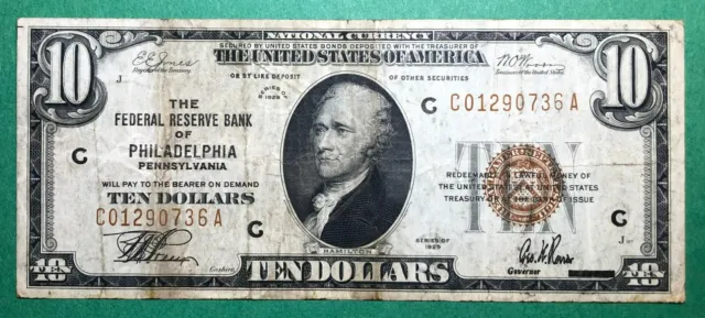 National Currency - 1929 - $10 - Frn - Philadelphia - Pa - Brown Seal