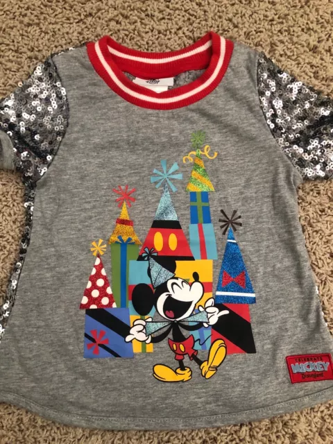 Disney Parks Disneyland Celebrate Mickey Birthday sequin shirt Girls XXS 2T / 3T