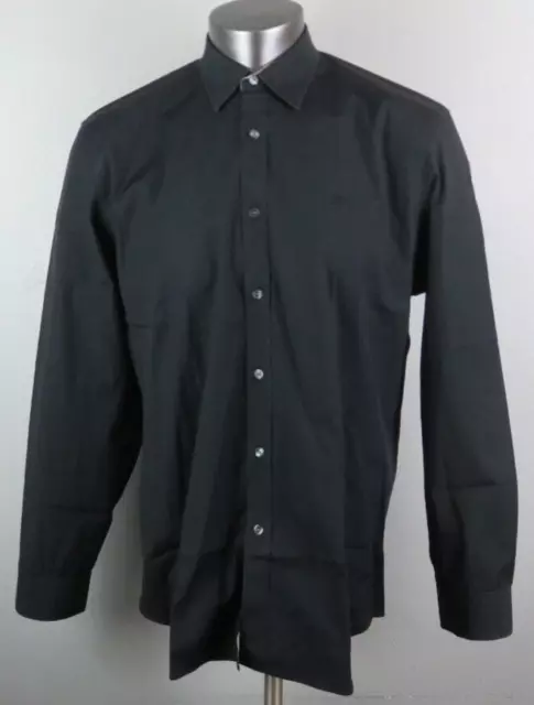 Mens Burberry Brit Black Long Sleeve Button Front Shirt Classic Stretch Size XL