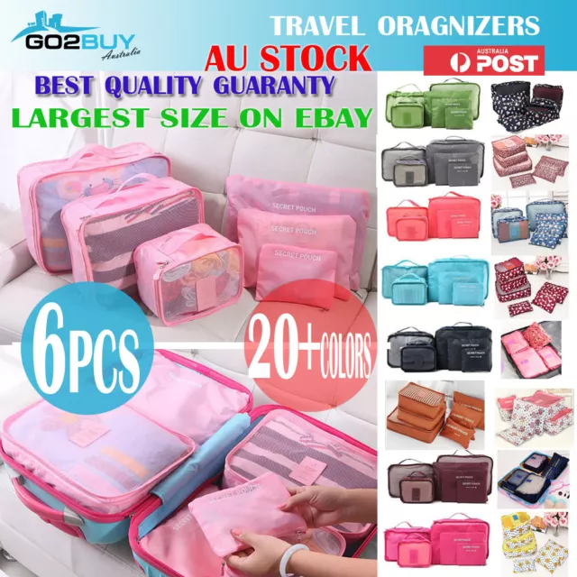 6PCS Travel Luggage Organizer Set Backpack Storage Pouches Suitcase Packing Bags