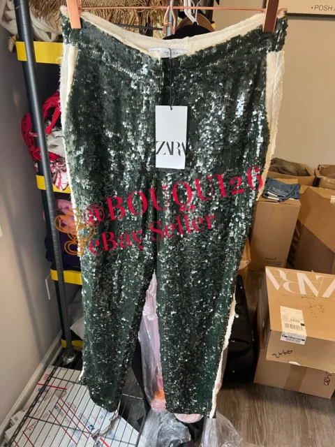 ZARA NEW WOMAN Green Sequin Pants Zw Collection All Sizes Ref