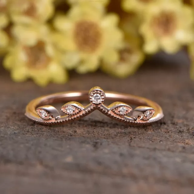 Gebogen Art Déco Fein Jubiläum Verlobung Diamantring 14k Rose Gold Diamant