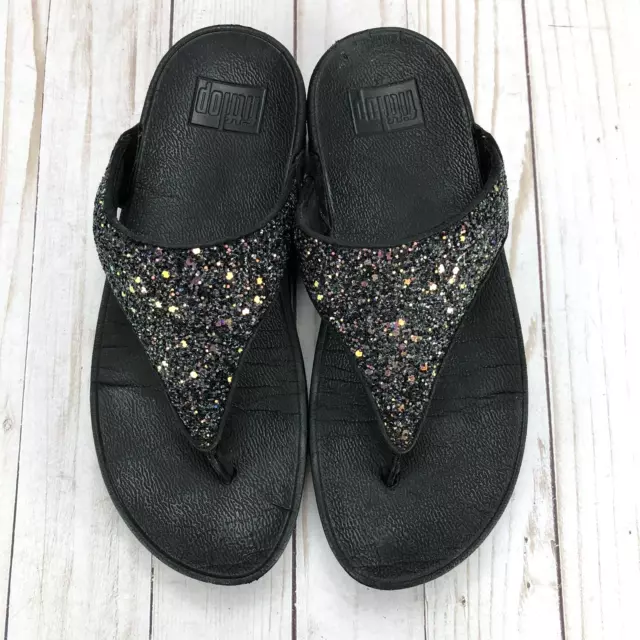 FitFlop Lulu Glitter Sandals Thong Flip Flop Wedge Slip On Womens Size 6
